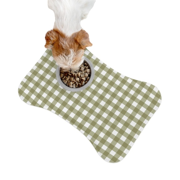 Bone Shaped Gingham Green Pet Placemat, Pet Feeding Mat, Dog Accessories Home - Picture 2 of 5